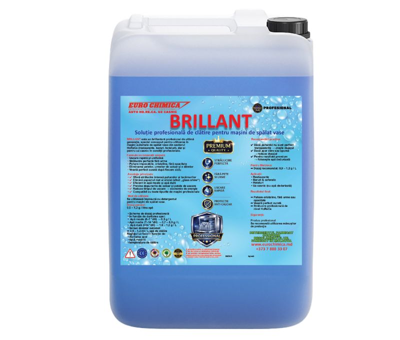 Clătitor premium pentru mașini de spălat vase. Strălucire perfectă fără urme, efect anti-calcar. Ideal pentru HoReCa și utilizare profesională.